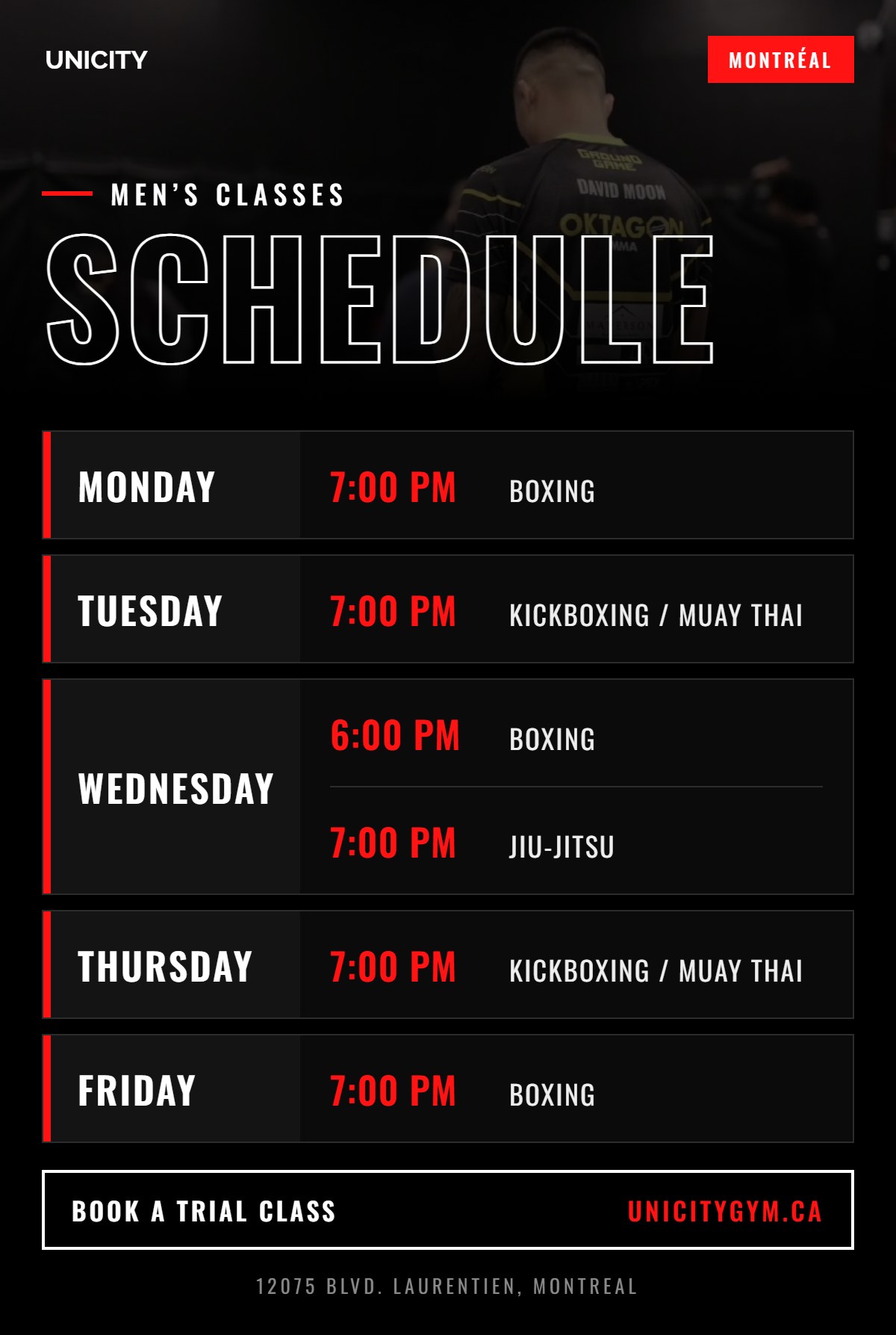 Men's class schedule