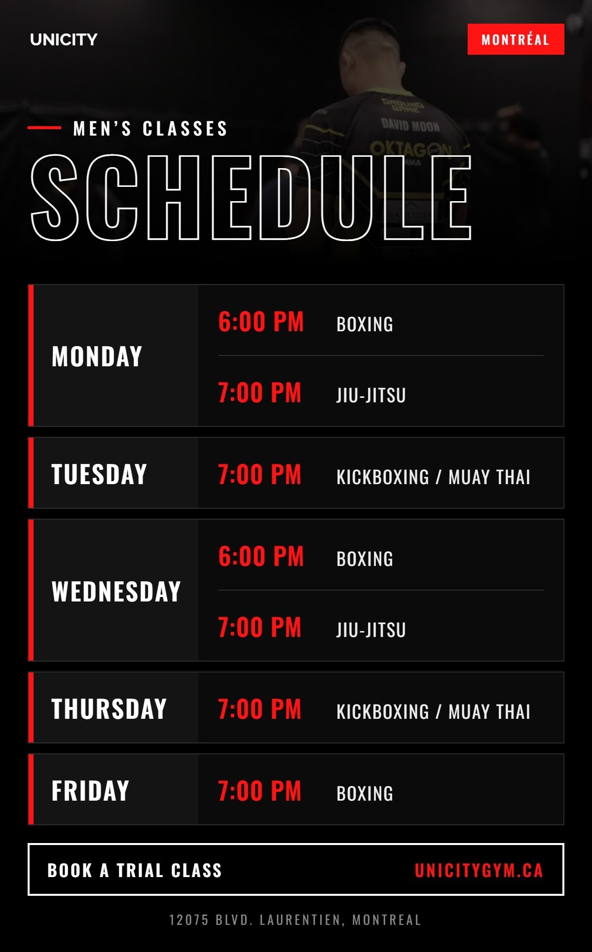 Men's class schedule